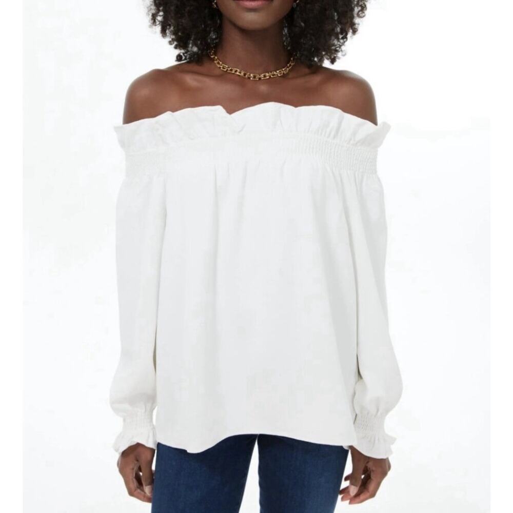 Tuckernuck White Off the Shoulder Marguerite‎ Blouse XS Ruffles Smock Romantic